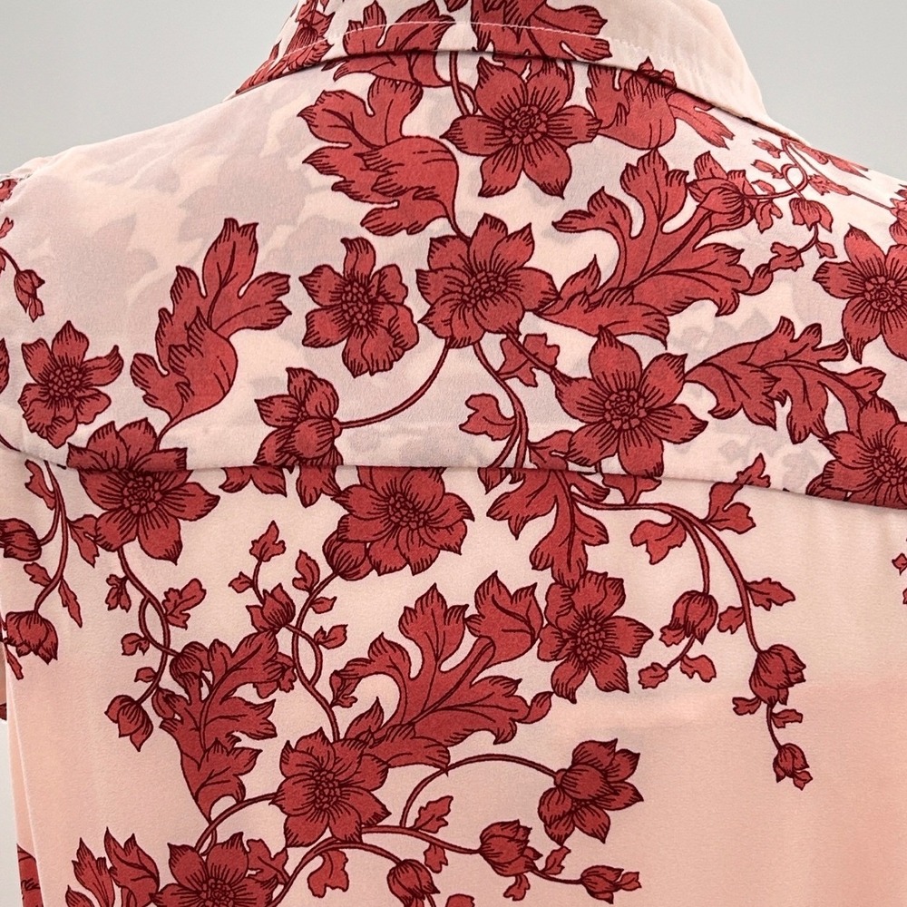 Nanette Lepore Pink Floral Sleeveless Belted Midi Shirtdress Size 6 Burgundy - Picture 11 of 16